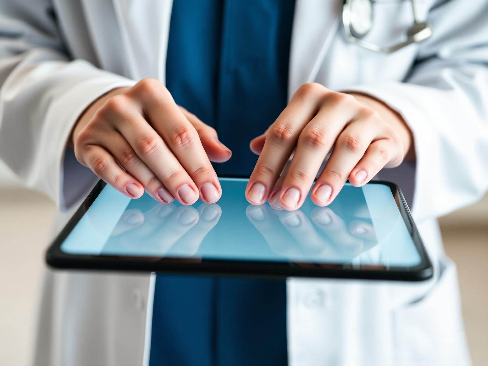 Clinician using a tablet for a telehealth visit